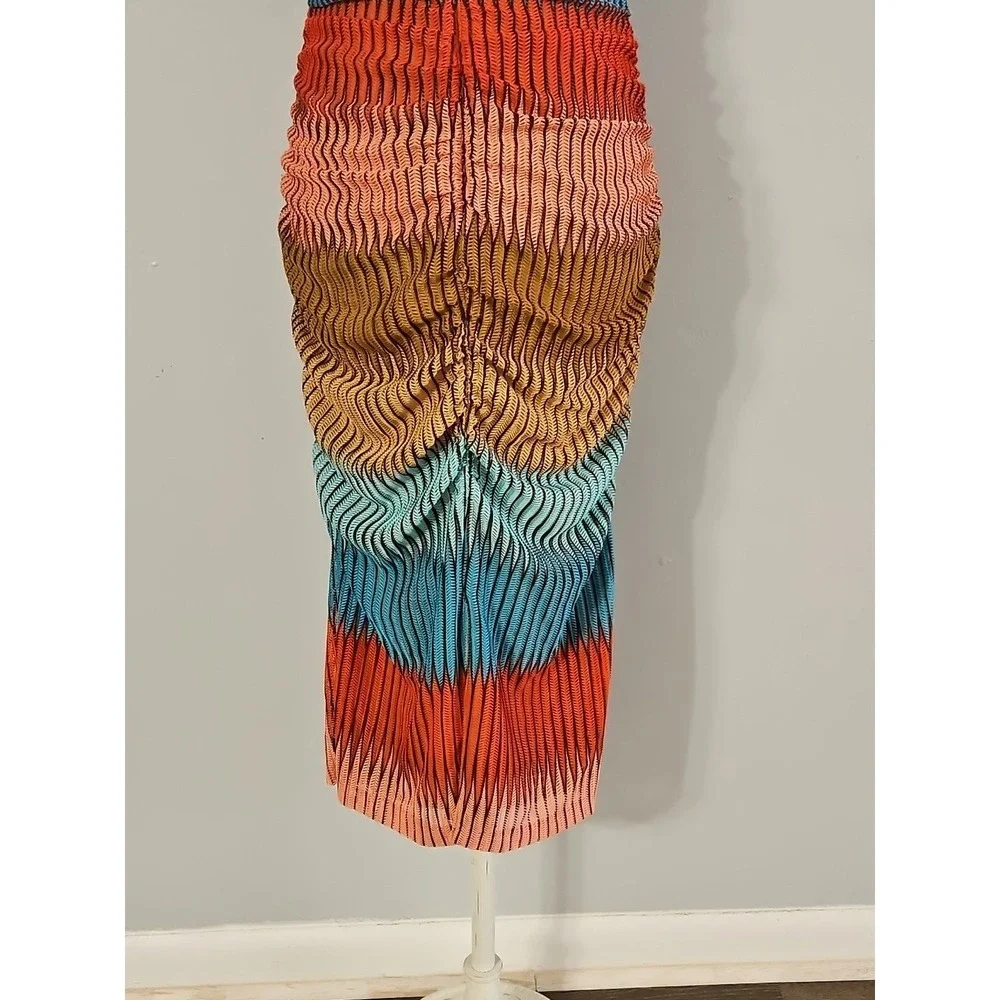 Guess Women's Size 8 Striped Open-Stitch V-Neck Sleeveless Bodycon Midi Dress - Picture 8 of 12